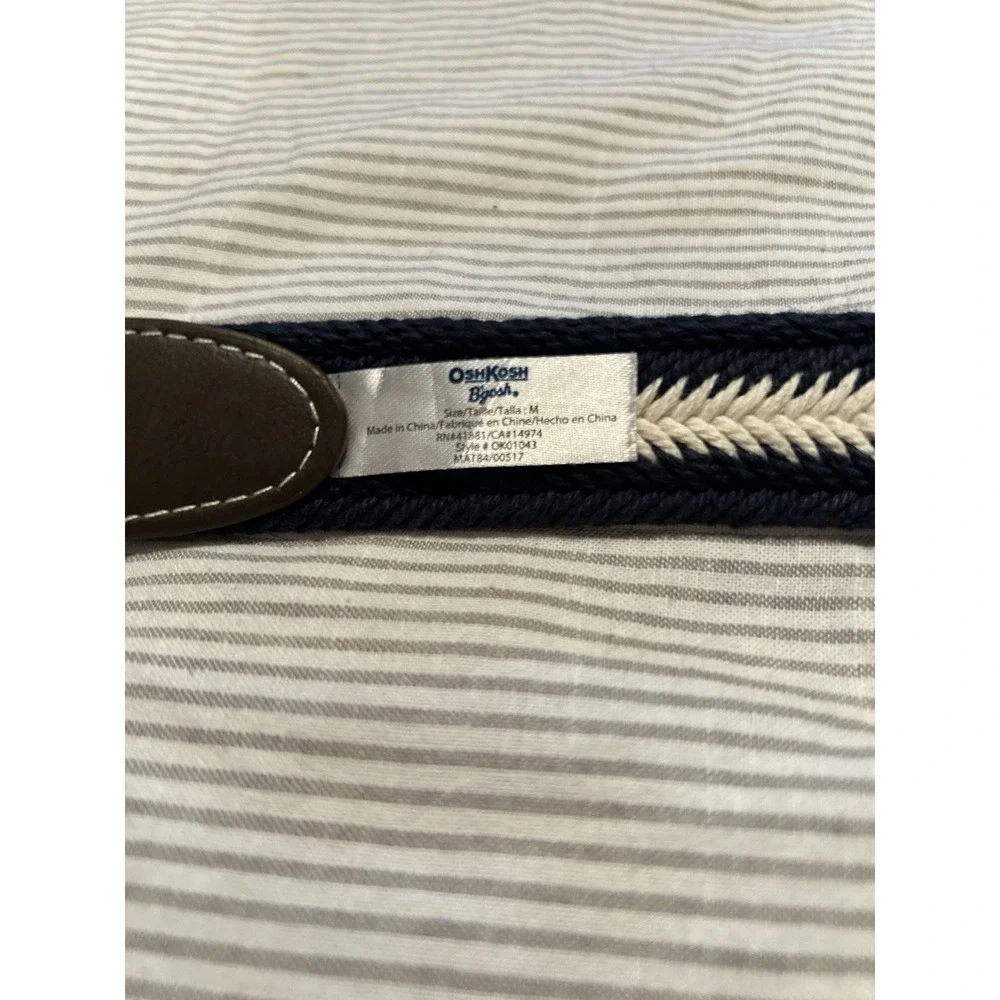 Oshkosh‎ B'Gosh Boys Size Medium Braided Woven Belt Navy Blue White Faux Leather